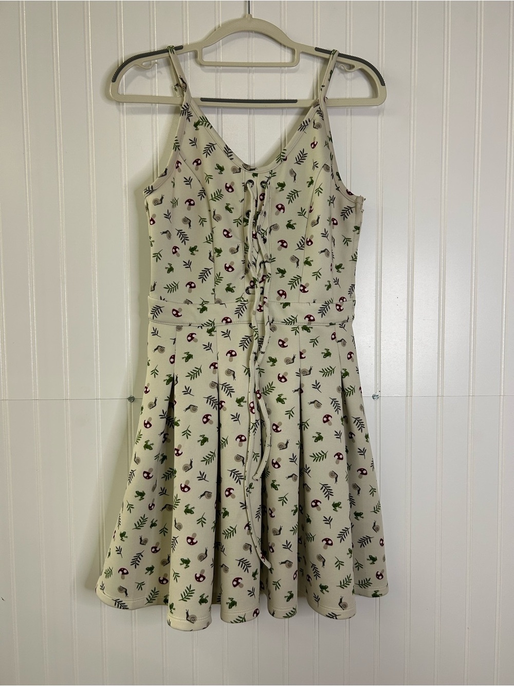Hot Topic Ivory Frog & Mushroom Lace-Up Dress
